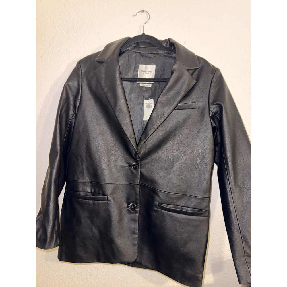 Abercrombie Fitch Vegan Leather Black Blazer Jacket Women's Small 2 Button